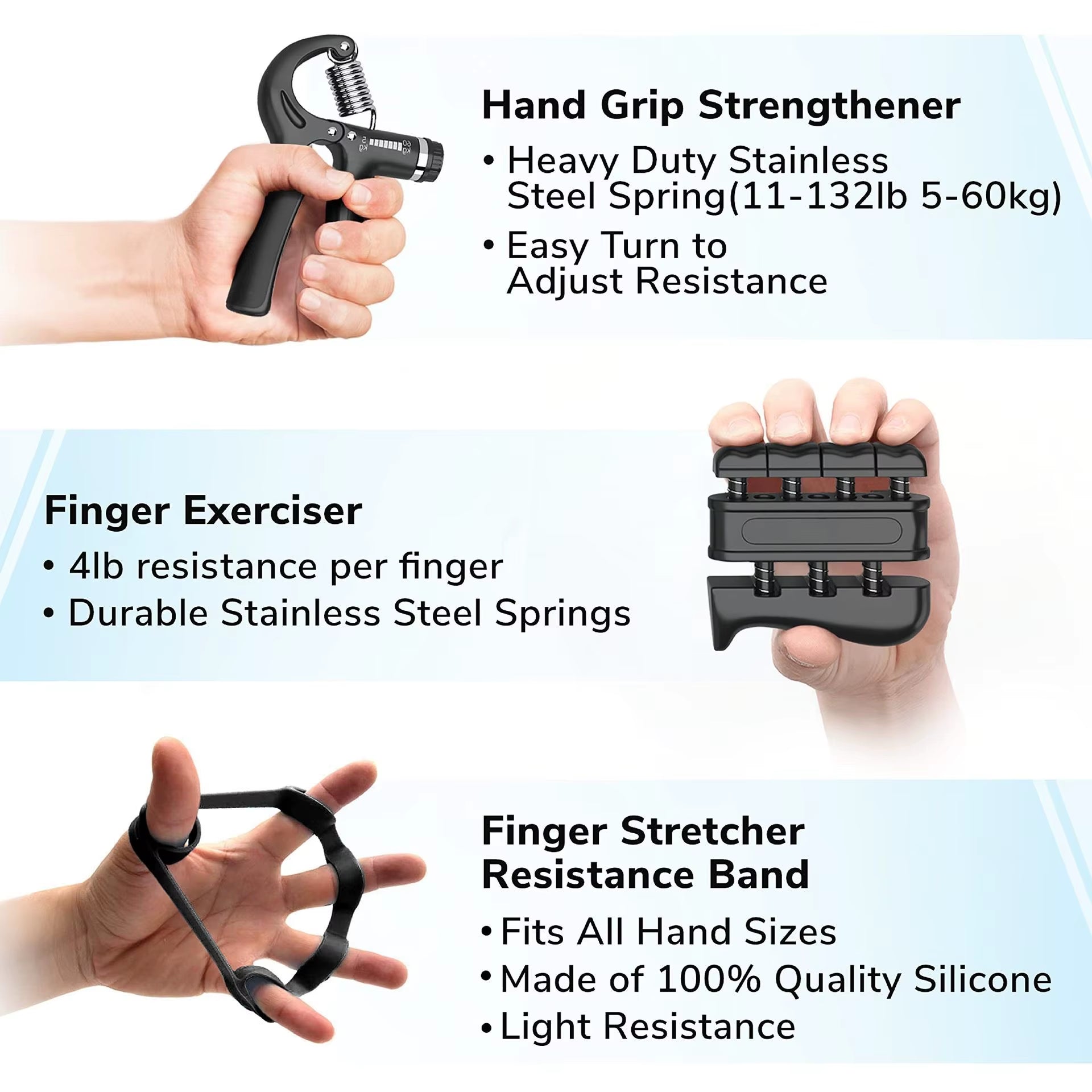 Adjustable Finger and Forearm Strengthening Kit - Improve Grip Strength and Flexibility with Resistance Hand Grippers
