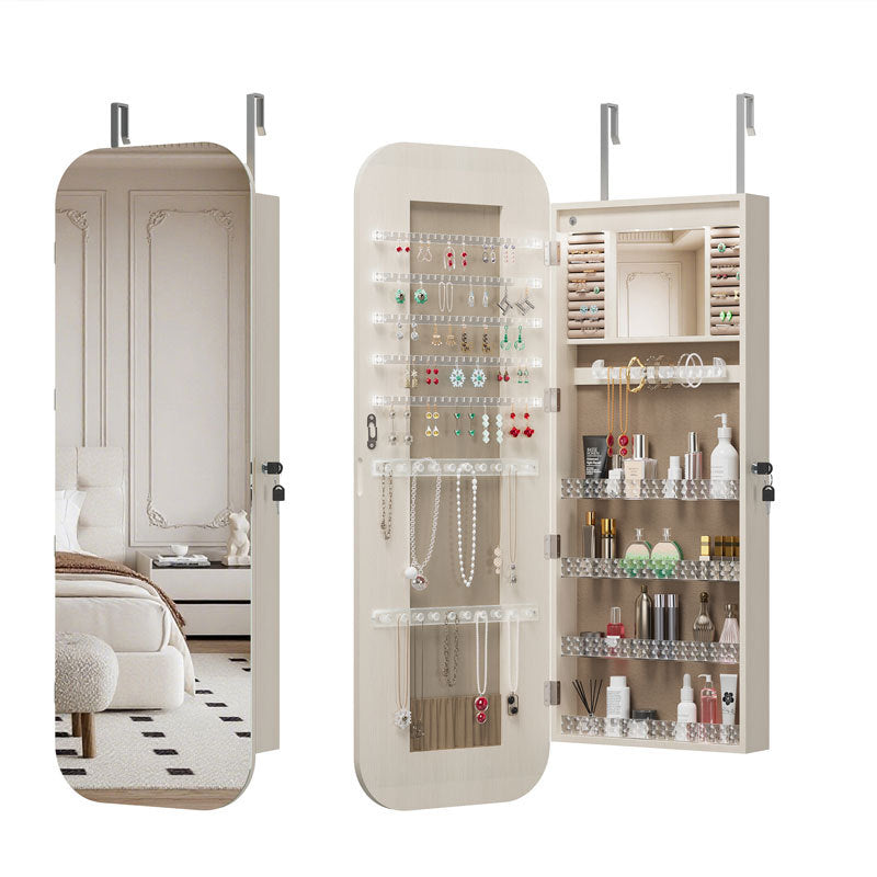 Full-Length Mirror, Jewelry Storage, Makeup Cabinet, Dressing Mirror, Multi-Functional Storage Solid Wood Home Wall-Mounted Fitting Mirror