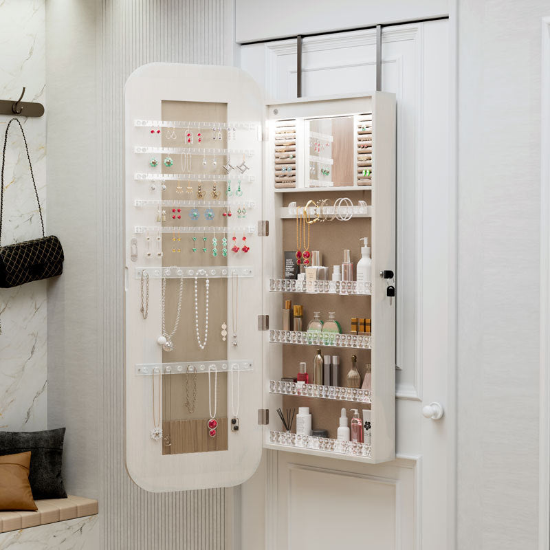 Full-Length Mirror, Jewelry Storage, Makeup Cabinet, Dressing Mirror, Multi-Functional Storage Solid Wood Home Wall-Mounted Fitting Mirror