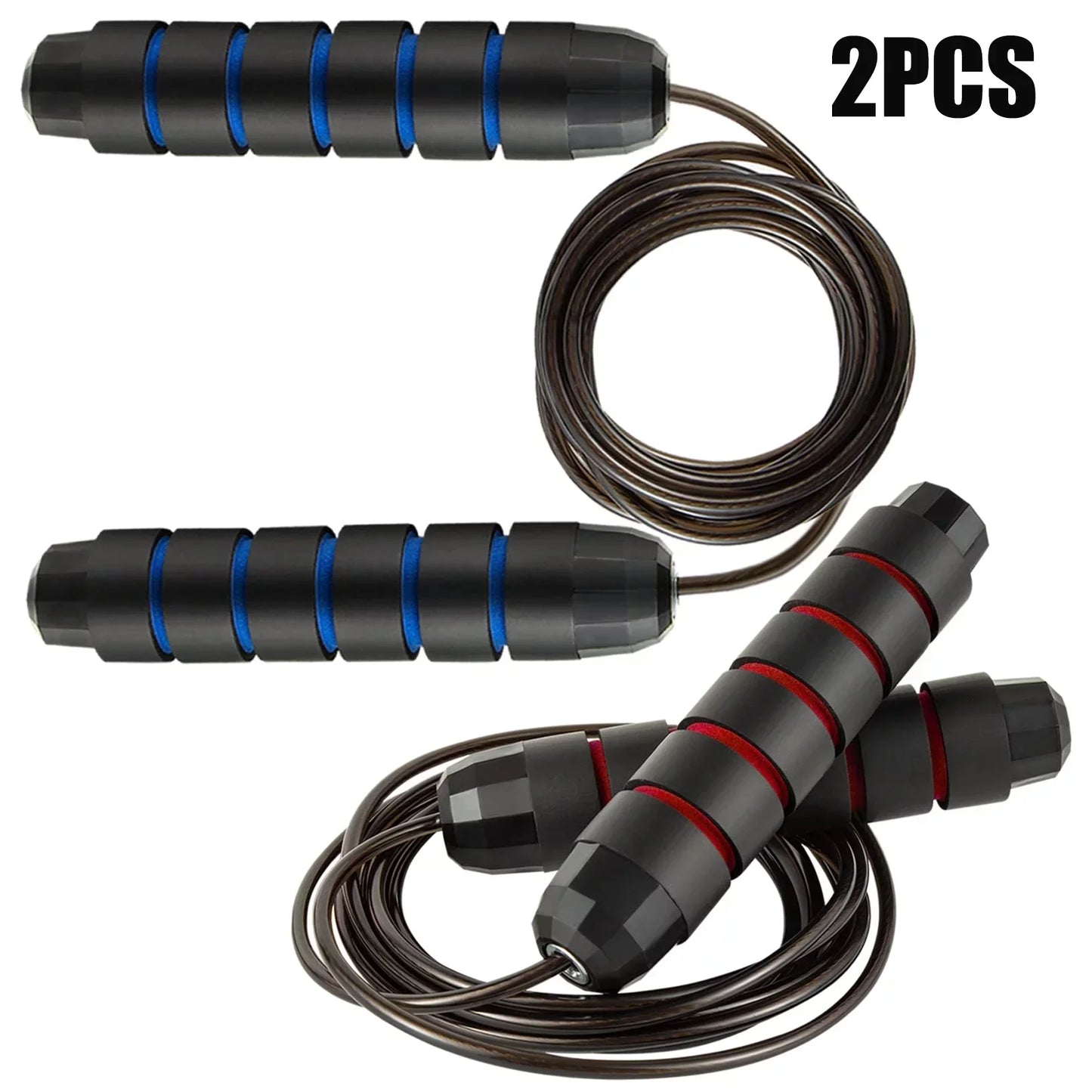 Jump Rope 2-Pack (Blue + Red), Ball Bearing Tangle-Free Design, High-Speed Jump Rope for Comprehensive Fitness Training for Adults and Kids
